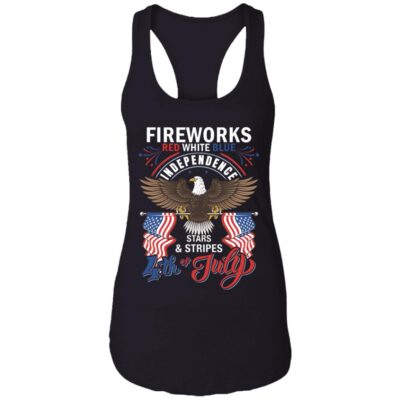 Fireworks Red White Blue Independence Star And Stripes 4th Of July Cotton Tank Top Tee - Racerback Tank, Black, Ladies Racerback Tank