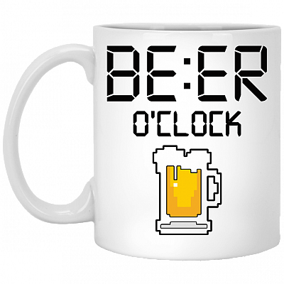 Beer O'Clock Ceramic Coffee Mug - Beer Stein - Water Bottle - Color Changing Mug - Beer Lover Gifts, White, 11 oz. White Mug