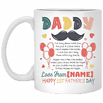 1st Father's Day Personalized Mug With Baby's Name - Personalized Mugs For Dad - Pregnancy Announcement Gift, White, 11 oz. White Mug