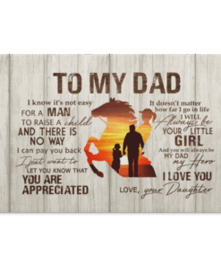 From Daughter To My Dad It's Not Easy To Raise A Child Horse Canvas Poster- Father's Day Horse Riding Wall Art, White, 0.75'' Framed Canvas