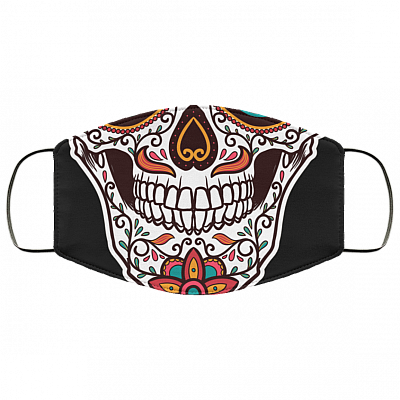 Sugar Skull Floral Style Calavera Bandanas Washable Reusable Custom – Printed Cloth Face Mask Cover, Black, Cloth Face Mask