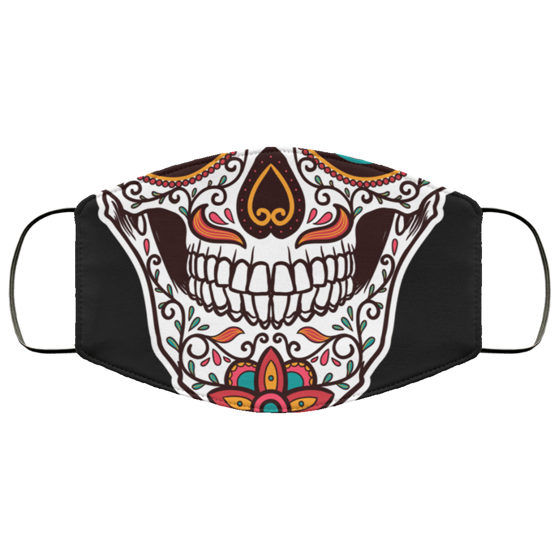 Sugar Skull Floral Style Calavera Bandanas Washable Reusable Custom – Printed Cloth Face Mask Cover, Black, Cloth Face Mask