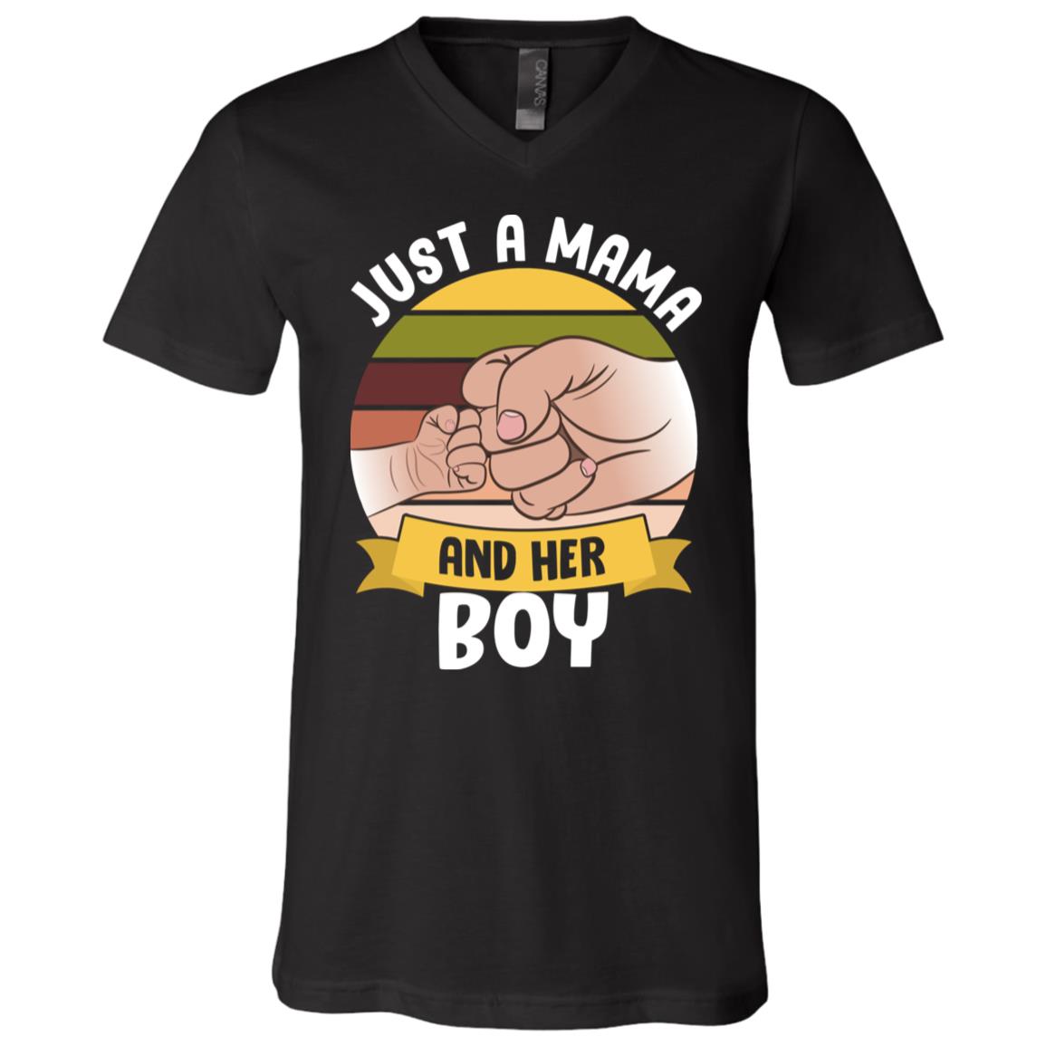 Vintage Just A Mama and Her Boy T-Shirt - V-Neck Tee, Black, V-Neck T-Shirt