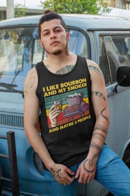 Alternative view of I Like Bourbon and My Smoker And Maybe 3 People Cotton Tank Top Tee - Ladies Racerback Tank