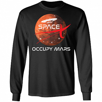 Spacex Occupy Mars Explore Hoodie Sweatshirt - Gift For Mars Space Orbit Astronaut Fan T-Shirt, Black, Long Sleeve