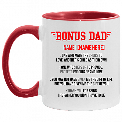 Personalized Bonus Dad Definition Accent Mug - Unique Bonus Dad Gift, White/Red, 11 oz. Accent Mug
