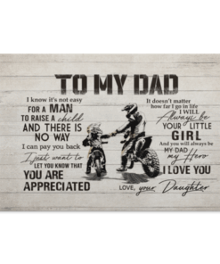 From Daughter To My Dad Not Easy To Raise A Child Dirt Bike Canvas Poster - Father's Day Dirt Bike Wall Art, White, 0.75'' Framed Canvas
