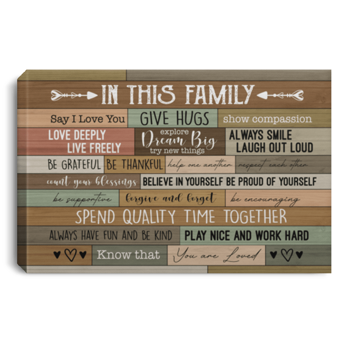 In This Family Say I Love You And Give Hugs Wrapped Framed Canvas Prints - Unframed Poster - Home Decor, White, 0.75'' Framed Canvas