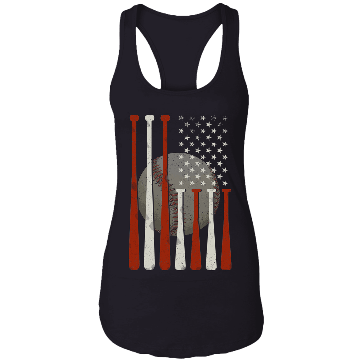 Vintage Baseball Flag Tank Top - American Flag Tank Top - Patriotic Tank Top - 4th July Baseball Fan Tank Top, Black, Ladies Racerback Tank