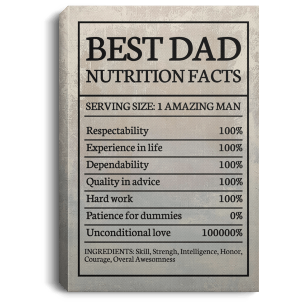 Best Dad Nutrition Facts - Funny Father's Day Gifts Framed Canvas - Unframed Poster - Home Decor Wall Art, White, 0.75'' Framed Canvas