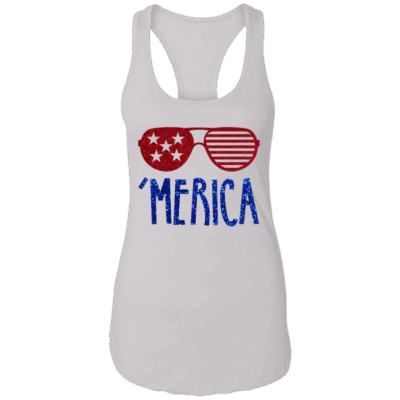 Merica Tank Top - Women 4th Of July Tank Top - America Tank Top - Patriotic Tank Top - July 4th Tank Top, White, Ladies Racerback Tank