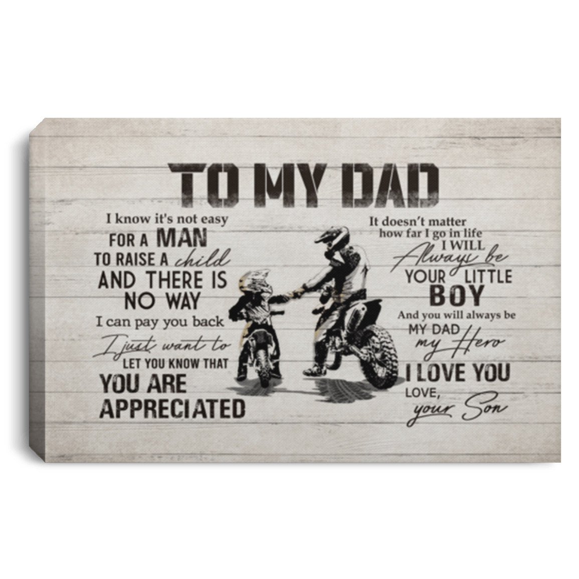 From Son To My Dad It's Not Easy To Raise A Child Dirt Bike Canvas Poster - Father's Day Dirt Bike Wall Art, White, 0.75'' Framed Canvas