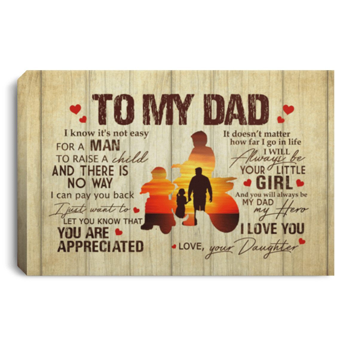 To My Dad Dirt Bike Daughter Canvas, White, 0.75'' Framed Canvas