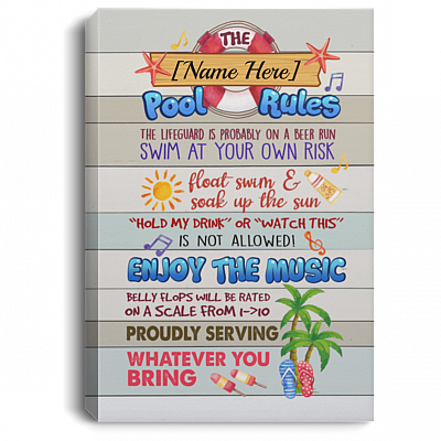 Personalized Pool Rules The Lifeguard Is Probably On A Beer Run Wrapped Framed Canvas Prints - Unframed Poster, White, 0.75'' Framed Canvas