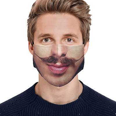 Alternative view of Man With Moustache - Funny Face Mask - Washable Reusable Custom – Printed Cloth Face Mask Cover