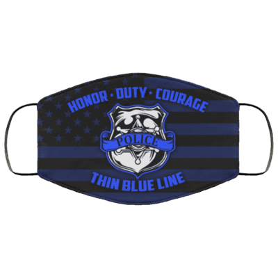 Honor Duty Courage Police Back The Blue Washable Reusable Custom – Printed Cloth Face Mask Cover, White, Cloth Face Mask