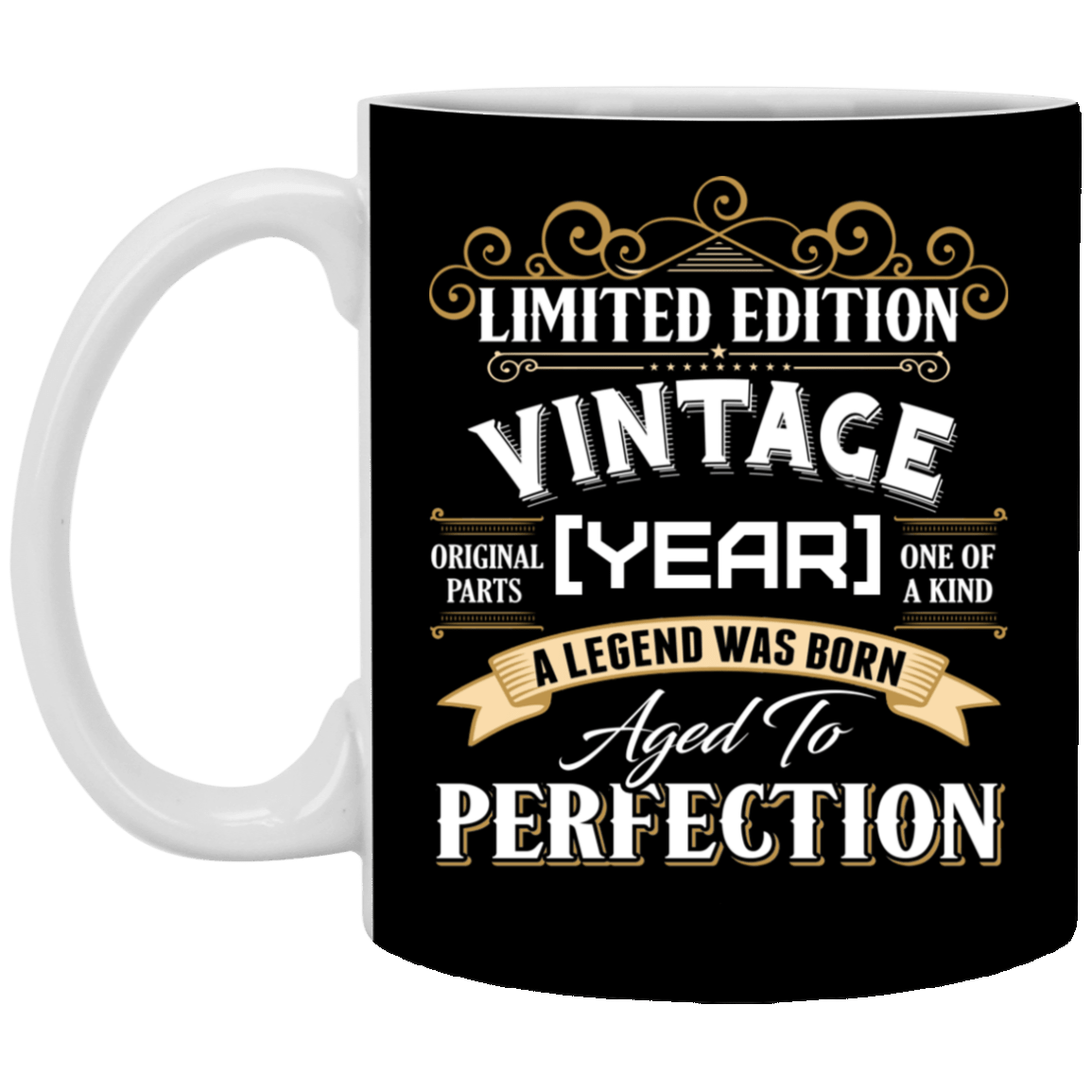 Personalized Vintage Limited Edition A Legend Was Born Aged To Perfection Coffee Mug - Beer Stein, Black, 11 oz. White Mug