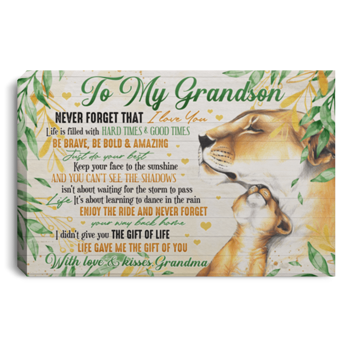 Grandma To Grandson Never Forget That I Love You Life Filled With Hard Times Framed Canvas Prints - Unframed Poster, White, 0.75'' Framed Canvas