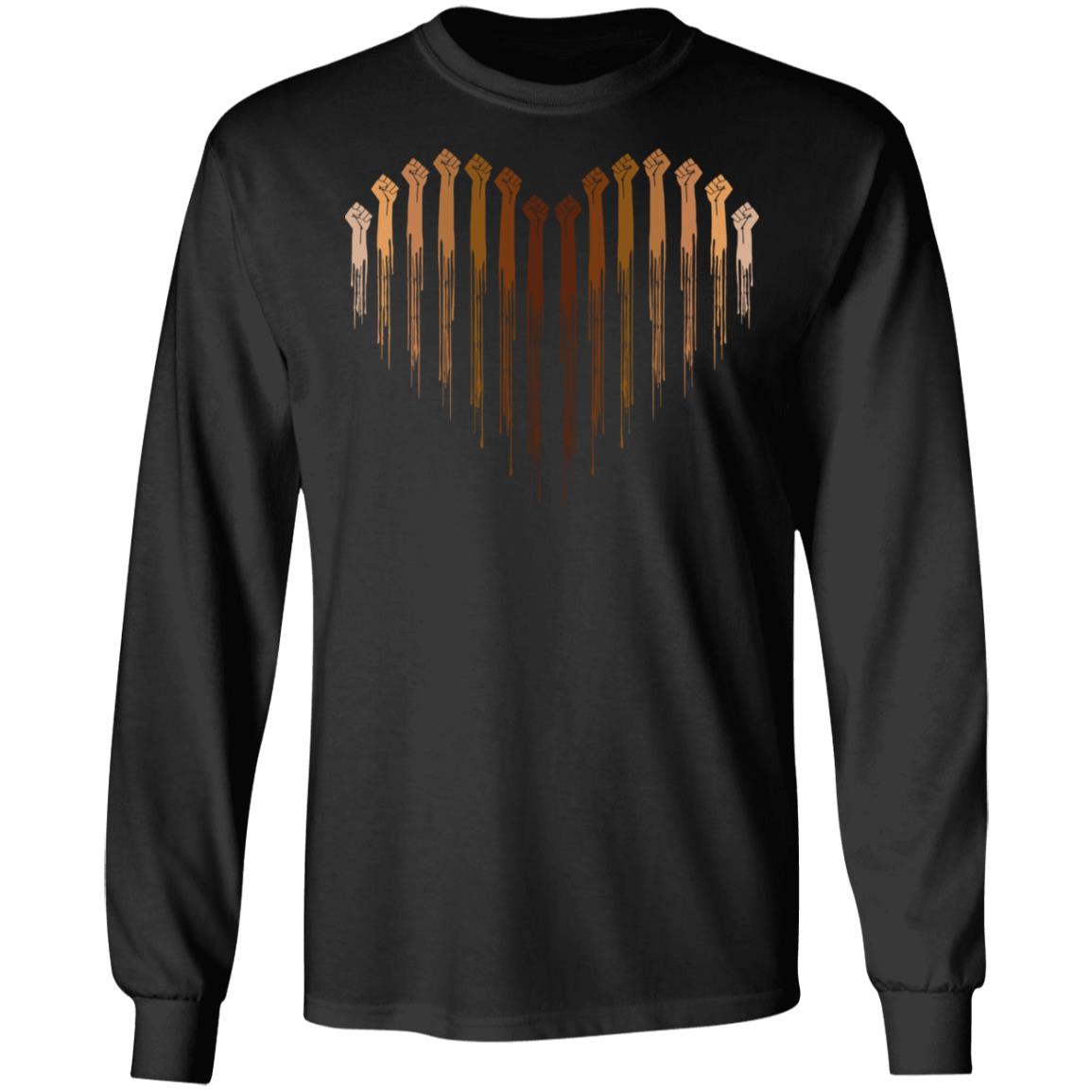 Hands Love with Dark Skin Tone - Black Lives Matter Heart Hoodie - Sweatshirt - Long Sleeve Shirt, Black, Long Sleeve