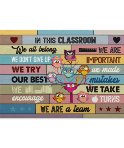 Owls In This Classroom Books Tree Kindergarten Rainbow Owl Canvas Poster - Funny Owl Bookworm Decor Wall Art, White, 0.75'' Framed Canvas
