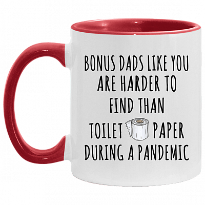 Bonus Dad Like You Are Harder To Find Accent Mug - Funny Bonus Dad Mug, White/Red, 11 oz. Accent Mug
