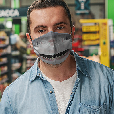 Alternative view of Shark Lover Face Mask - Funny Shark Mouth Mask - Washable Reusable Custom – Printed Cloth Face Mask Cover