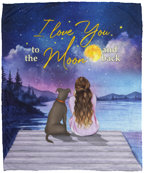Personalized I Love You To The Moon And Back Pitbull Fleece Blanket - Premium Sherpa Blanket, White, Cozy Plush Fleece Blanket - 50x60