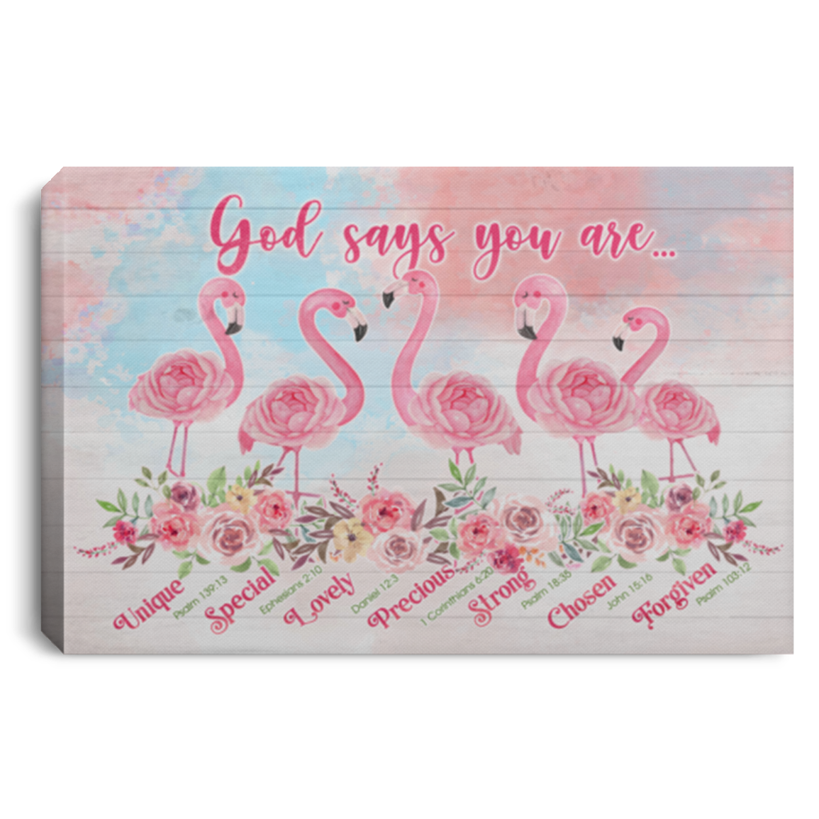 God Says You Are Unique Special Flamingo Framed Canvas Print - Unframed Poster, White, 0.75'' Framed Canvas