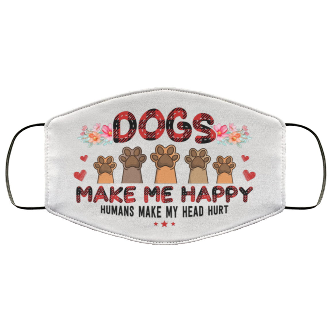 Dogs Make Me Happy Humans Make My Head Hurt Washable Reusable Custom – Printed Cloth Face Mask Cover, White, Cloth Face Cover