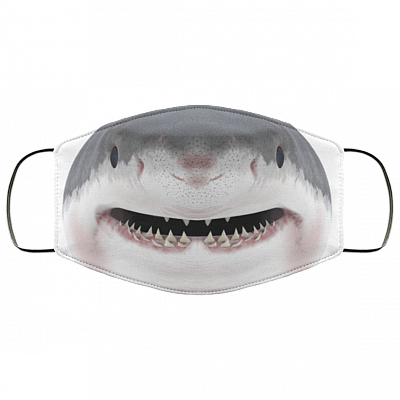 Smiling Shark Washable Reusable Custom – Printed Cloth Face Mask Cover, White, Cloth Face Cover