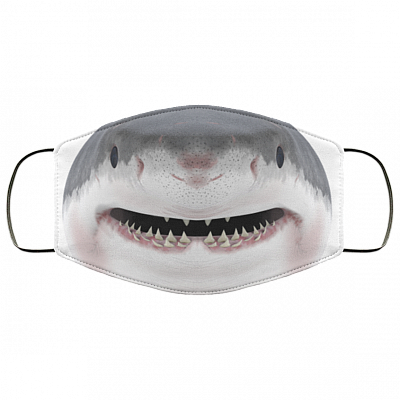 Smiling Shark Washable Reusable Custom – Printed Cloth Face Mask Cover, White, Cloth Face Cover