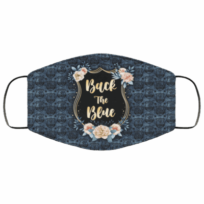 Back The Blue Floral Police Badge Washable Reusable Custom – Printed Cloth Face Mask Cover, White, Cloth Face Mask