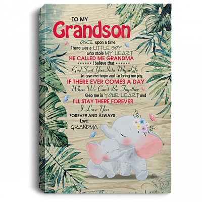 Grandma To My Grandson ONCE Upon a Time THERE WAS A LITTLE BOY WHO STOLE My Heart Framed Canvas Prints - Unframed Poster, White, 0.75'' Framed Canvas