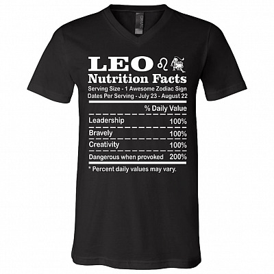 Leo Nutrition Facts Zodiac Horoscope Birthday Astrology T-shirt - V-Neck Tee, Black, V-Neck T-Shirt