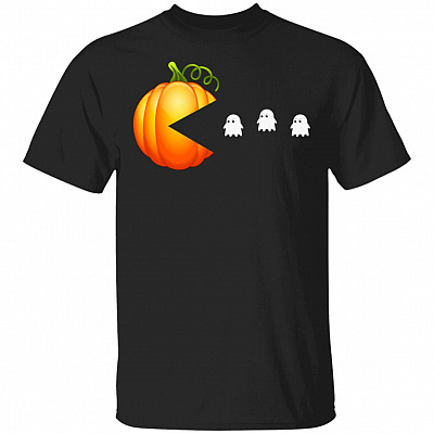 Halloween Shirts For Kids - Pumpkin Eating Ghost Shirt - Funny Youth Tee Matching Halloween Costumes, Black, Unisex T-Shirt