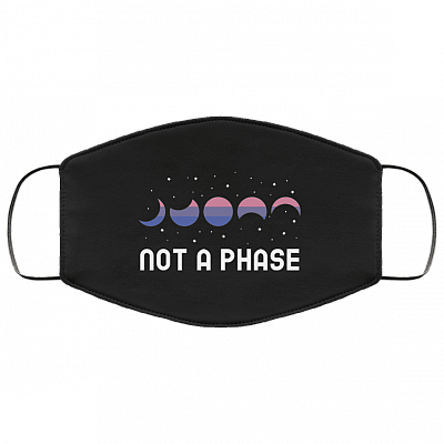 Not A Phase LGBTQ Moon Phase Bisexual Pride Flag Washable Reusable Custom – Printed Cloth Face Mask Cover, Black, Cloth Face Mask