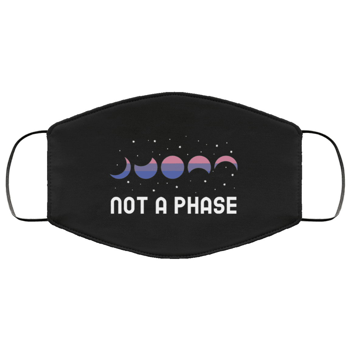 Not A Phase LGBTQ Moon Phase Bisexual Pride Flag Washable Reusable Custom – Printed Cloth Face Mask Cover, Black, Cloth Face Mask