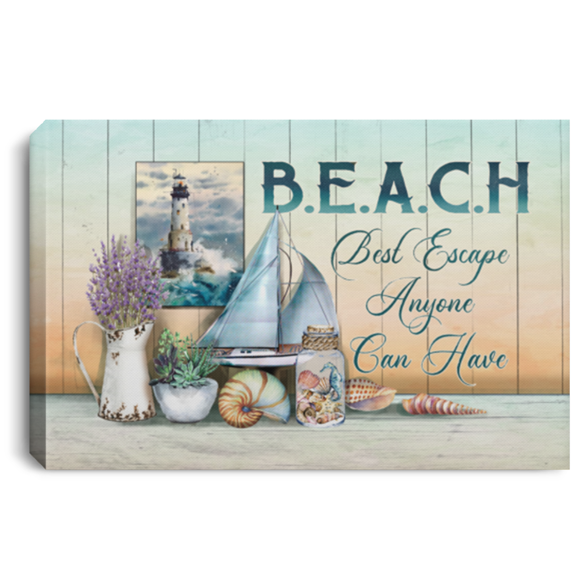Beach Best Escape Anyone Can Have Framed Canvas - Unframed Poster - Beach House Wall Decor, White, 0.75'' Framed Canvas