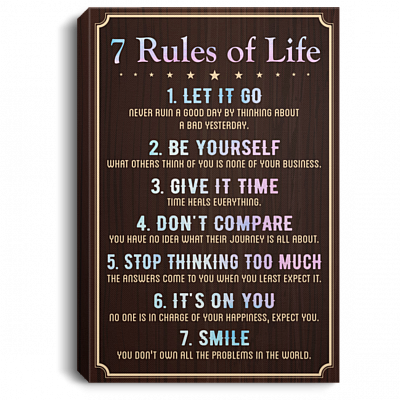 7 Rules of Life Inspirational Motivational Gift Unframed Poster - Home Decor Wall Art, White, 0.75'' Framed Canvas