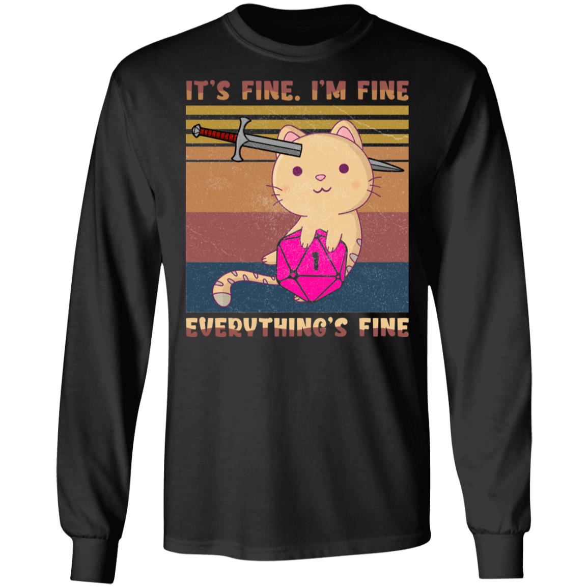 Dungeon Meowster It's Fine I'm Fine Everything Fine D&D Vintage Retro Hoodie - Sweatshirt - Long Sleeve Shirt, Black, Long Sleeve Dungeon Meowster It's Fine I'm Fine Everything Fine D&D Vintage Retro Hoodie - Sweatshirt - Long Sleeve Shirt, Black, Long Sleeve