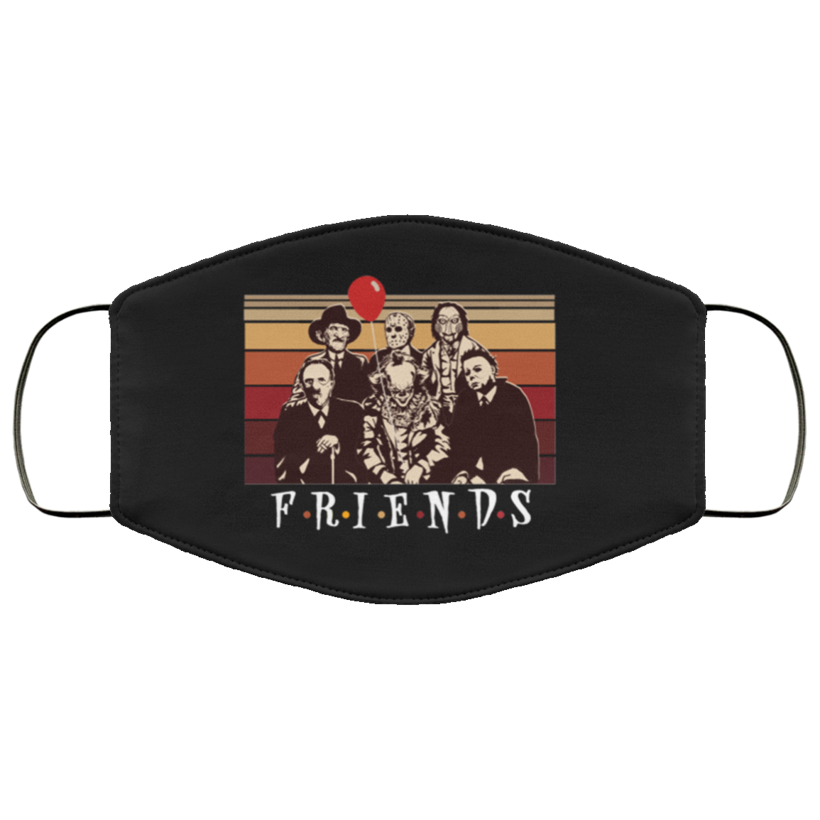 Horror Friends Vintage Washable Reusable Custom – Printed Cloth Face Mask Cover, Black, Cloth Face Cover