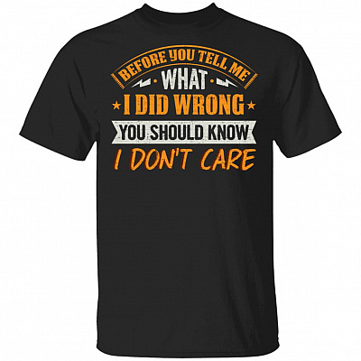 Before You Tell Me What I Did Wrong You Should Know I Don't Care Funny T-Shirt, Black, Unisex T-Shirt