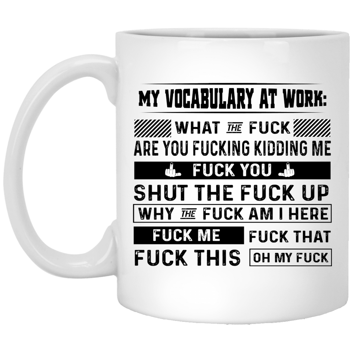 My Vocabulary At Work What The Fuck Are You Fucking Kidding Me Ceramic Coffee Mug - Beer Stein - Water Bottle, White, 11 oz. White Mug