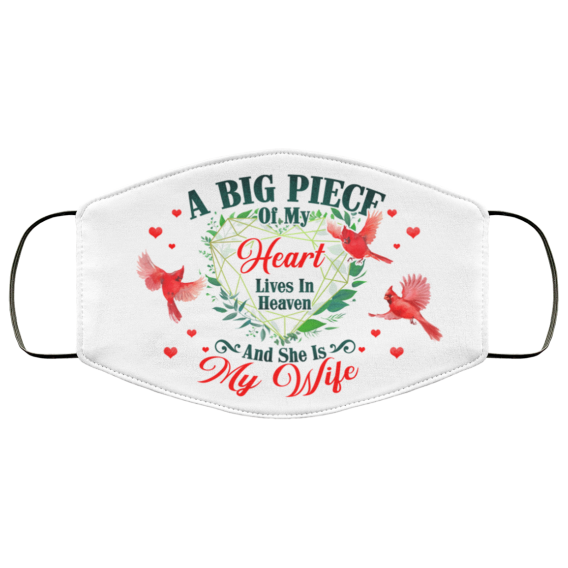 A Big Piece Of My Heart Lives In Heaven And She Is My Wife Printed Cloth Face Mask Cover, White, Cloth Face Cover