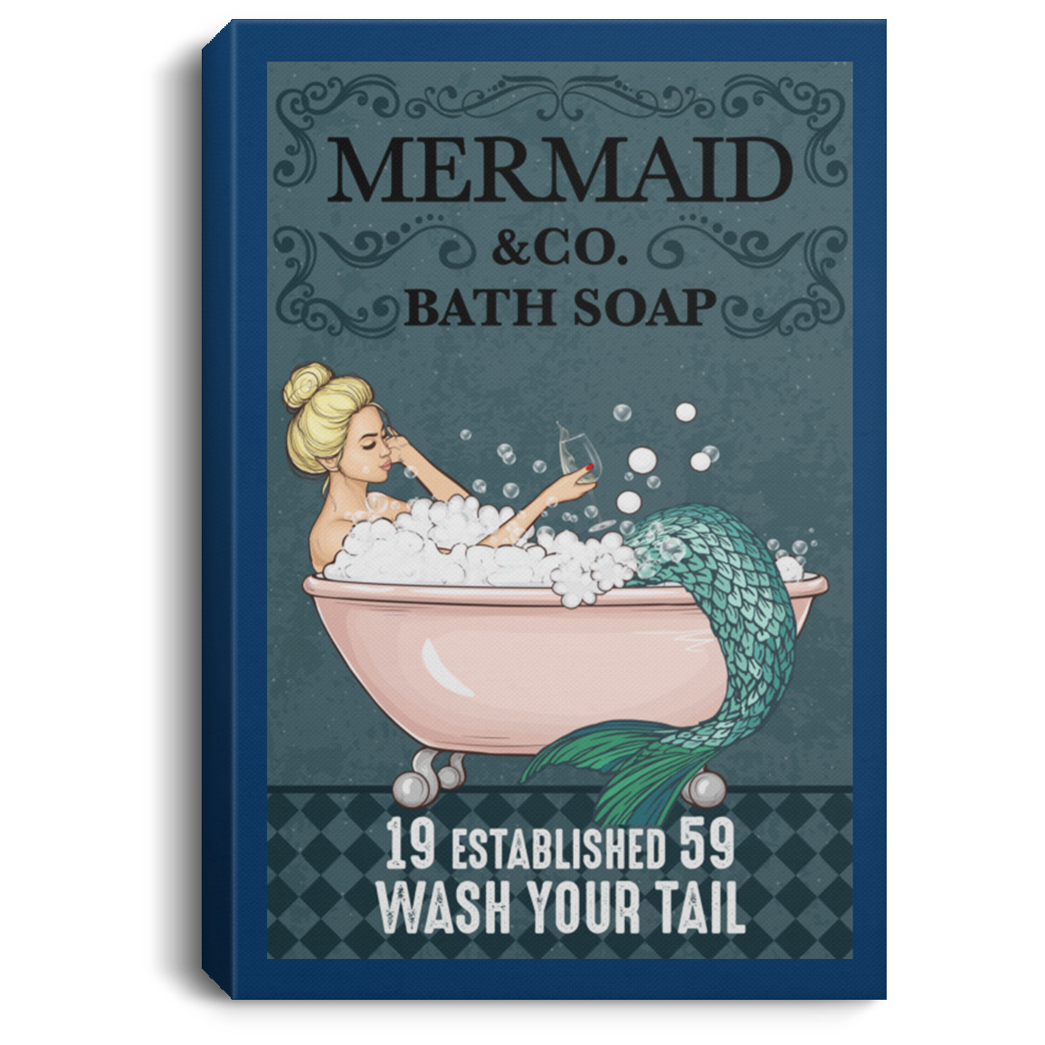 Mermaid Bath Soap Wash Your Tail Framed Canvas Print – Unframed Poster - Mermaid Canvas Print, Royal, 0.75'' Framed Canvas