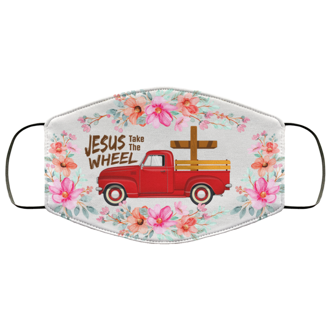 Jesus Take The Wheel Face Mask - Jesus Washable Reusable Custom – Printed Cloth Face Mask Cover, White, Cloth Face Cover
