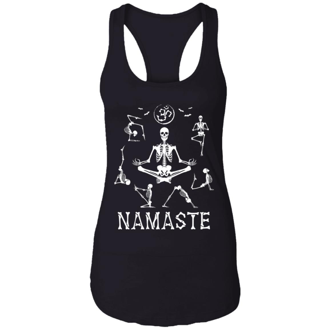 Namaste Skeleton Om Skull Yoga T-Shirt - Funny Halloween Woman's Yoga Cotton Tank Top - Racerback Tank, Black, Ladies Racerback Tank