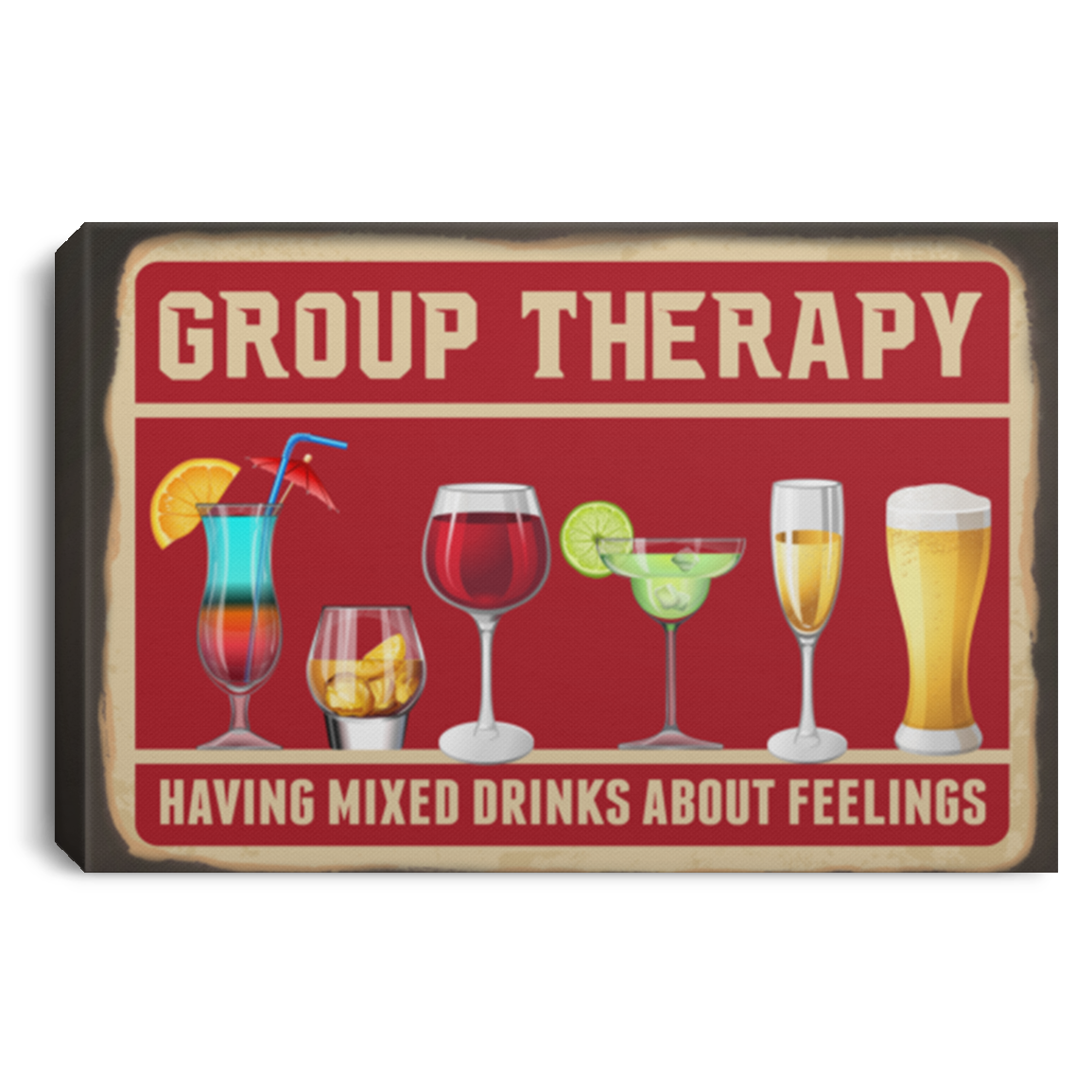Group Therapy Having Mixed Drinks About Feelings Wrapped Framed Canvas Prints - Unframed Poster, White, 0.75'' Framed Canvas