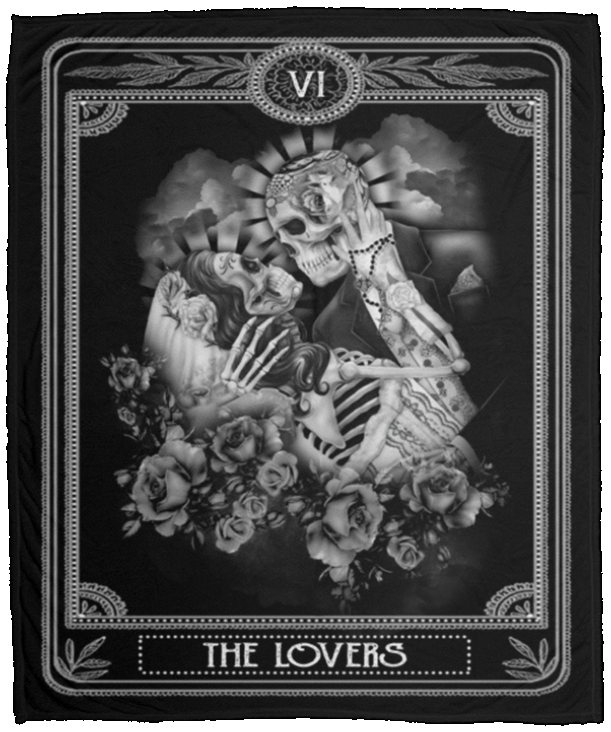 Gothic Gifts Tarot Card The Lovers Skull Couple Kissing Fleece Blanket – Premium Sherpa Blanket, White, Cozy Plush Fleece Blanket - 50x60