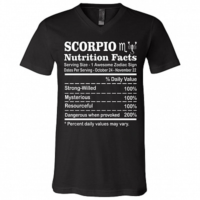Scorpio Nutrition Facts Horoscope Zodiac Birthday Astrology T-shirt - V-Neck Tee, Black, V-Neck T-Shirt